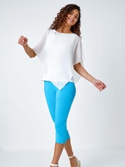Roman Light Blue Chrome Cropped Stretch Capri Trousers - Image 3 of 5