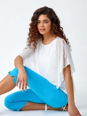 Roman Light Blue Chrome Cropped Stretch Capri Trousers - Image 4 of 5
