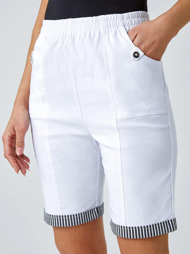 Roman White Contrast Detail Stretch Shorts - Image 1 of 5 Roman White Contrast Detail Stretch Shorts - Image 1 of 5