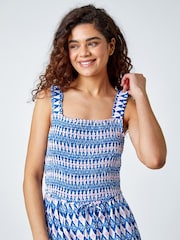 Roman Blue Geometric Print Wide Leg Stretch Jumpsuit - Image 4 of 5