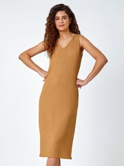 Roman Brown Textured Stretch Jersey Midi Dress - Image 1 of 5