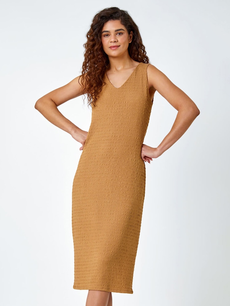 Roman Brown Textured Stretch Jersey Midi Dress - Image 1 of 5