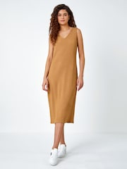 Roman Brown Textured Stretch Jersey Midi Dress - Image 2 of 5