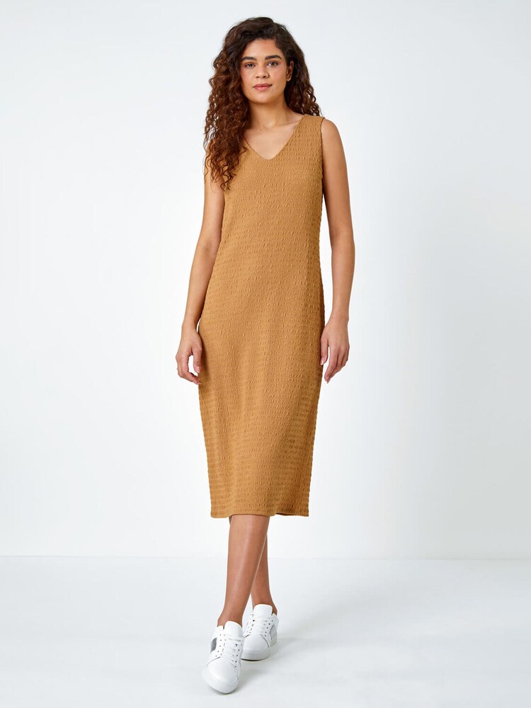 Roman Brown Textured Stretch Jersey Midi Dress - Image 2 of 5
