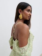 Pretty Lavish Pistachio / Gold Nia Draped Cold Shoulder Maxi Dress - Image 4 of 5