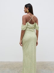 Pretty Lavish Pistachio / Gold Nia Draped Cold Shoulder Maxi Dress - Image 5 of 5