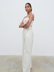 Pretty Lavish Cream Stripe Alita Bandeau 100% Cotton Jumpsuit - Image 3 of 4