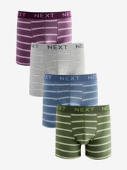 Grey/Blue Stripe 4 pack Cotton Rich Trunk Boxers 4 Pack - Image 1 of 7