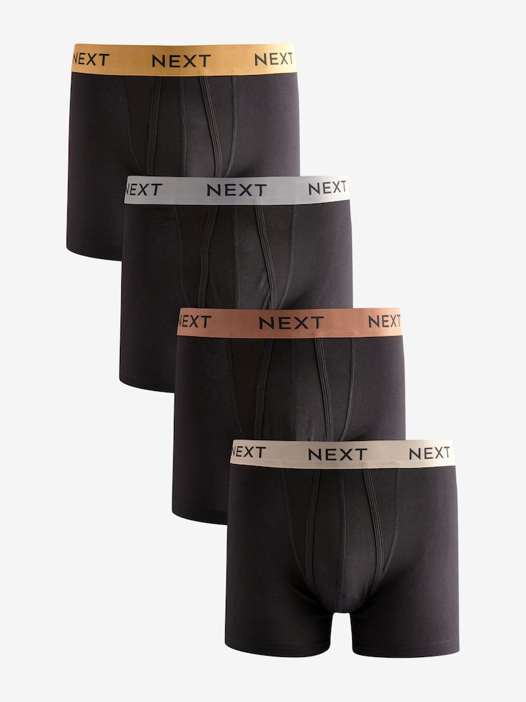 Black Gold/Bronze Metallic Waistband 4 pack A-Front Cotton Rich Boxers - Image 1 of 7