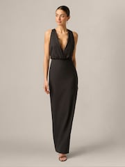 Adrianna Papell Black Adrianna By Crepe And Lace Long Dress - Image 1 of 6