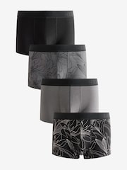Black/White Floral Print Hipsters Boxers 4 Pack - Image 1 of 7