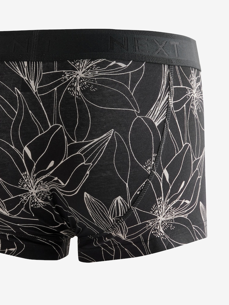 Black/White Floral Print Hipsters Boxers 4 Pack - Image 6 of 7