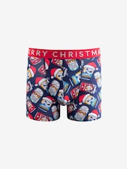 Navy Blue/Red Beer Christmas Print Trunks - Image 1 of 4