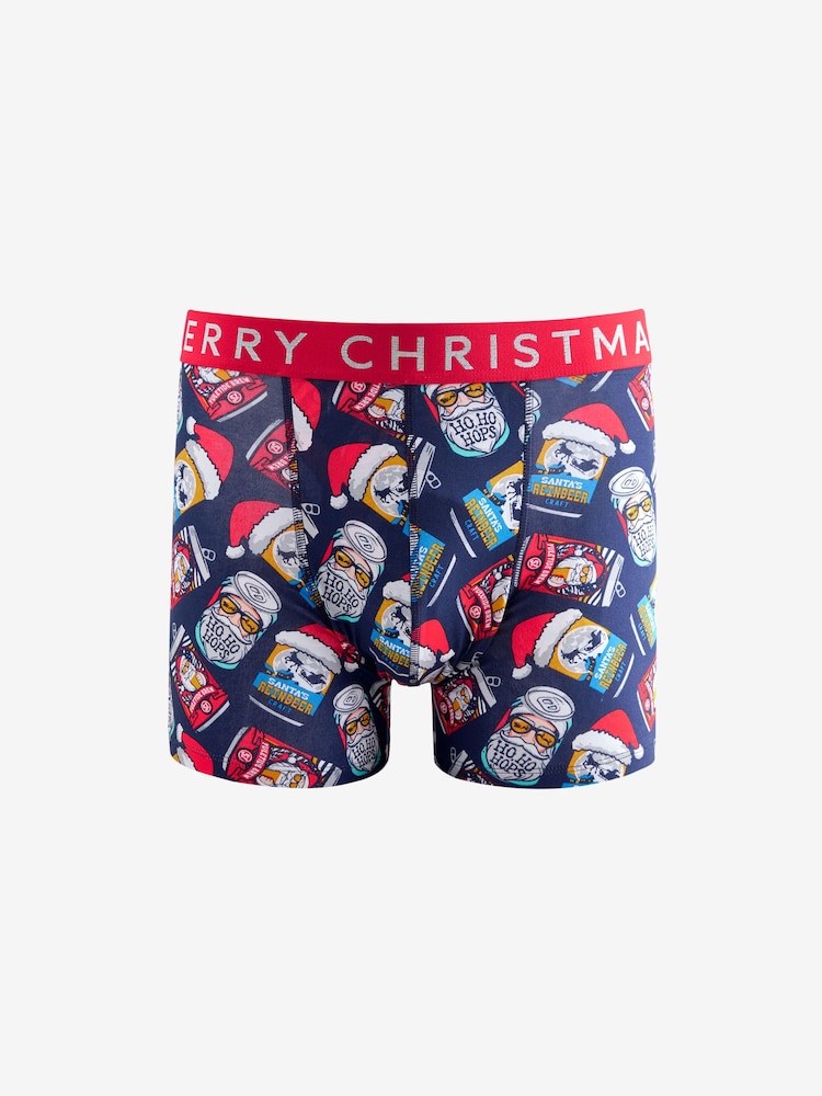 Navy Blue/Red Beer Christmas Print Trunks - Image 1 of 4