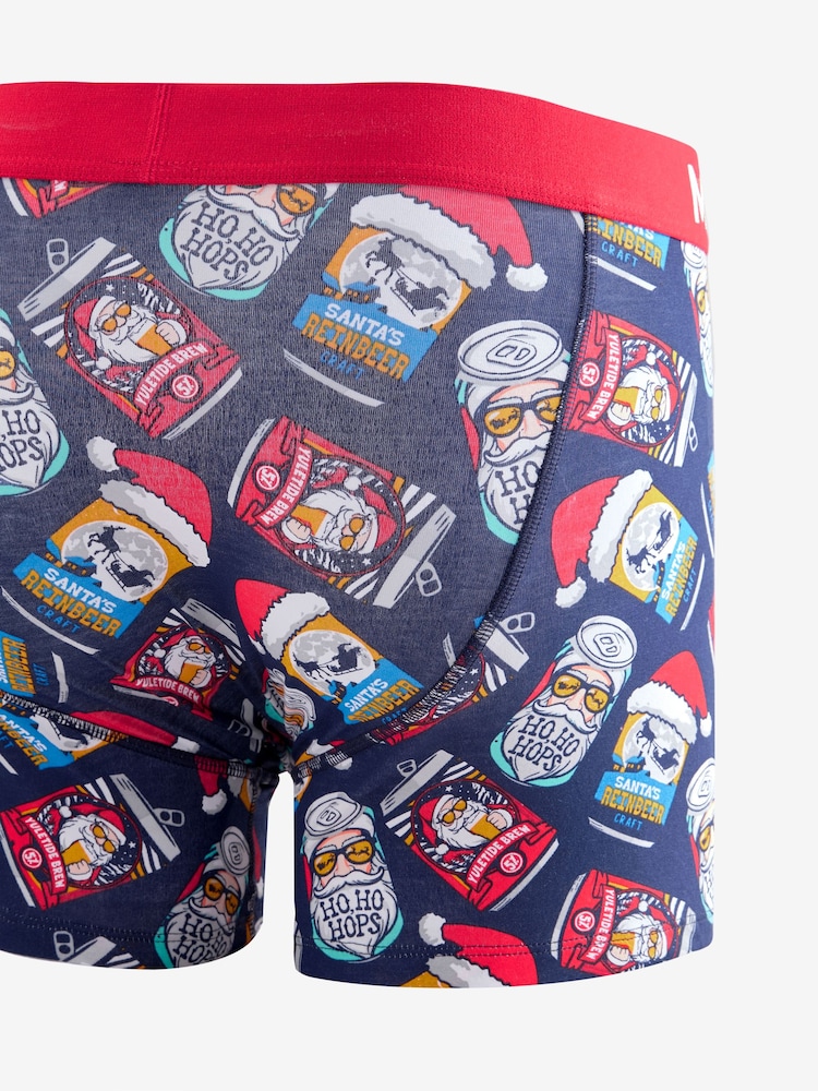 Navy Blue/Red Beer Christmas Print Trunks - Image 2 of 4