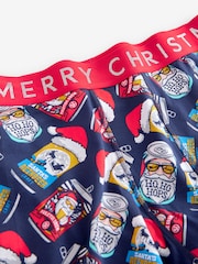 Navy Blue/Red Beer Christmas Print Trunks - Image 3 of 4