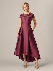 Adrianna Papell Red Studio Combo Mikado Hi Low Gown - Image 1 of 6