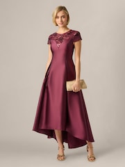 Adrianna Papell Red Studio Combo Mikado Hi Low Gown - Image 4 of 6