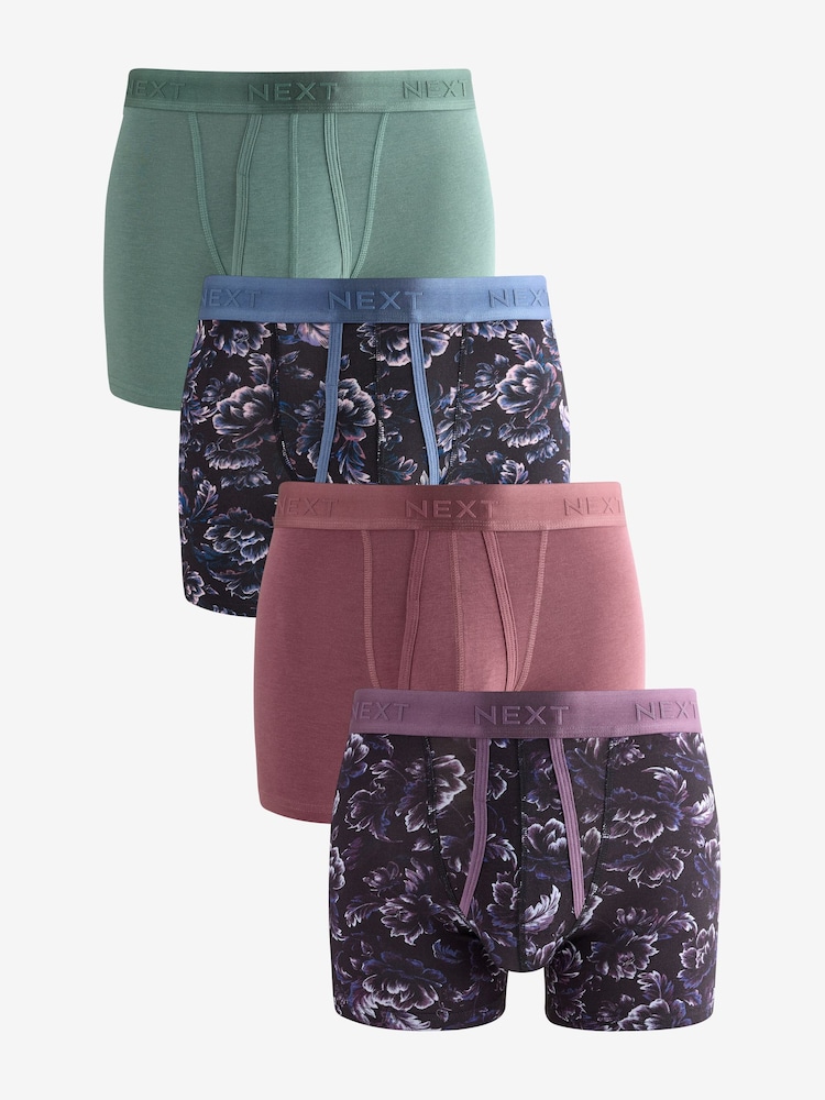 Black /Purple/Green Floral 4 pack Signature A-Front Boxers - Image 1 of 1