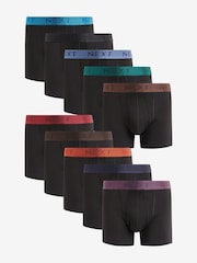 Black Rich Red/Blue Metallic Texture Waistband 10 pack A-Front Boxers - Image 1 of 12
