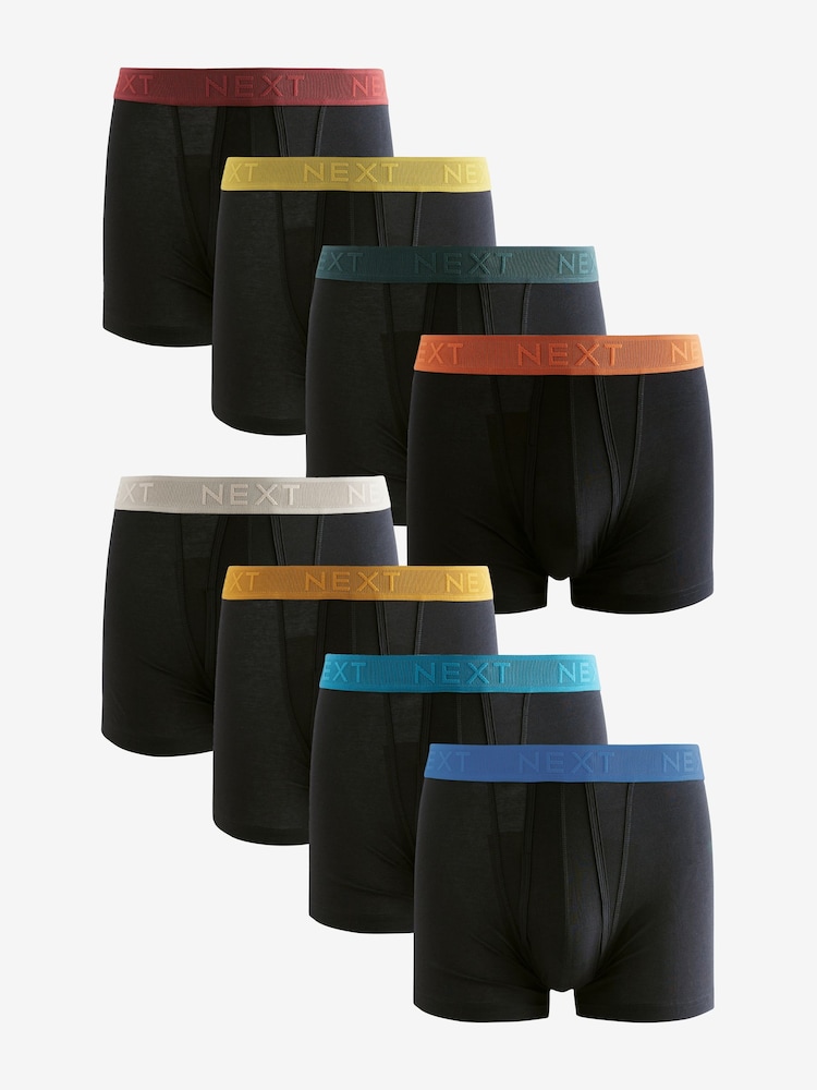 Black Green/Blue Texture Waistband A-Front Boxers 8 Pack - Image 1 of 11
