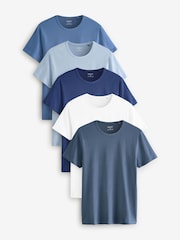 Mixed Blues Slim Fit 100% Cotton Underwear T-Shirts 5 Pack - Image 1 of 16