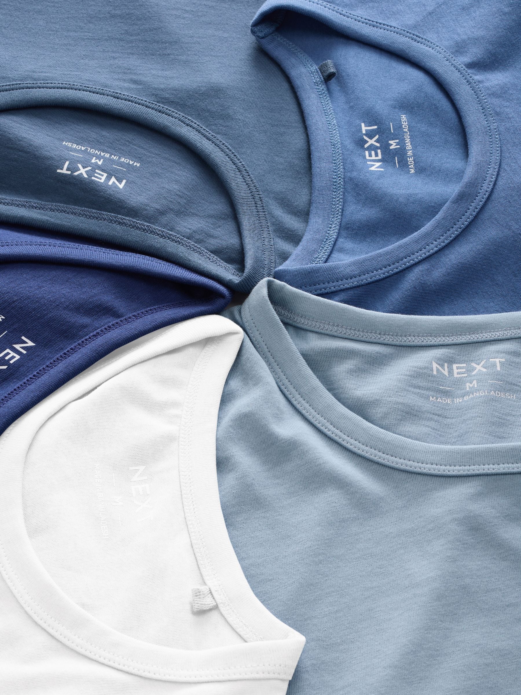 Buy Mixed Blues Slim Fit 100% Cotton Layering T-Shirts 5 Pack from