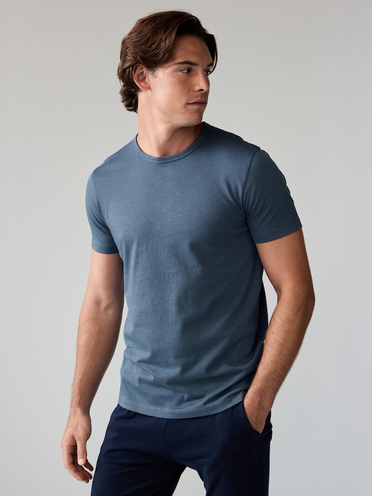 Mixed Blues Slim Fit 100% Cotton Underwear T-Shirts 5 Pack - Image 2 of 16