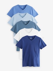 Blandade Blå's - Vanlig passform 100% bomull V-ringning Underkläder T-shirt 5 Förp - Bild 1 av 16
