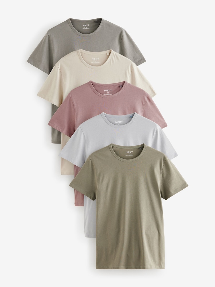 Bleu/Gris/Rose/Vert - Slim Fit (Slim Fit) - T-shirt de sous-vêtements en coton 100% 5 Lot - Image 1 de 17