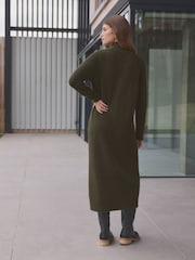 Green Khaki High Neck Long Sleeve Maxi Knitted Jumper Dress - Image 3 of 6