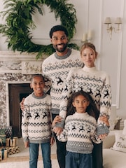 Black/White Matching Family Girls Christmas Fairisle Pattern Stag Jumper (3-16yrs) - Image 3 of 8