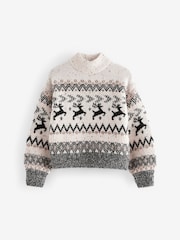 Black/White Matching Family Girls Christmas Fairisle Pattern Stag Jumper (3-16yrs) - Image 4 of 8