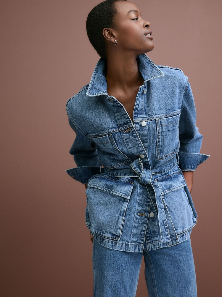 Mid Blue Elevated 4 Pocket 100% Cotton Denim Jacket - Image 1 of 7