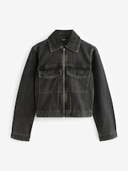 Black Clean Zip Front Denim 100% Cotton Jacket - Image 6 of 7