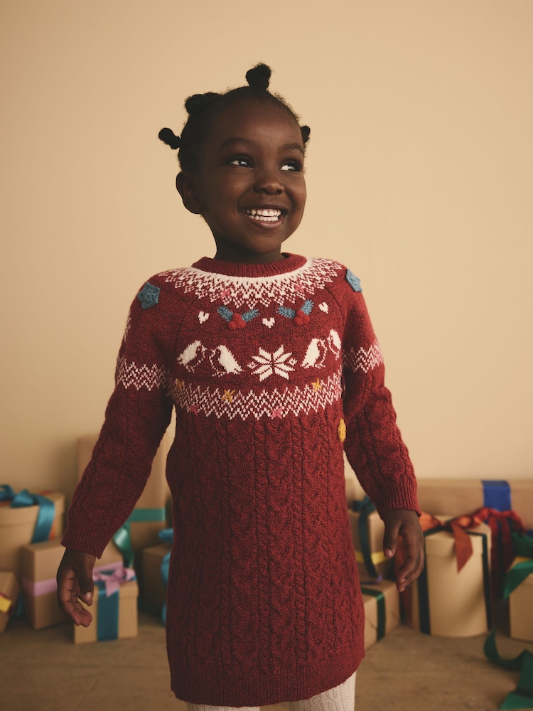 Red Fairisle Pattern Christmas Jumper Dress (3mths-7yrs) - Image 1 of 9