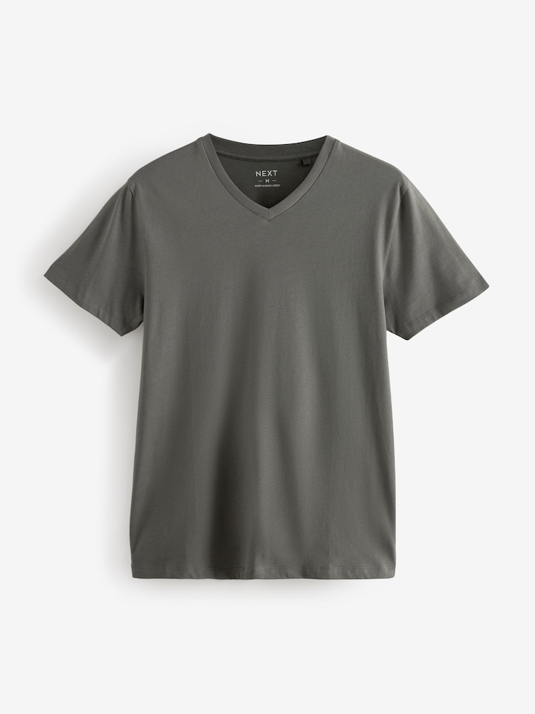 Blue/Green/Pink/Grey Regular Fit 100% Cotton V-Neck Layering T-Shirts 5 Pack - Image 10 of 16