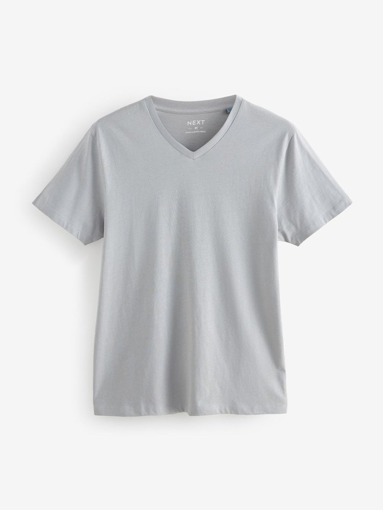 Blue/Green/Pink/Grey Regular Fit 100% Cotton V-Neck Layering T-Shirts 5 Pack - Image 11 of 16
