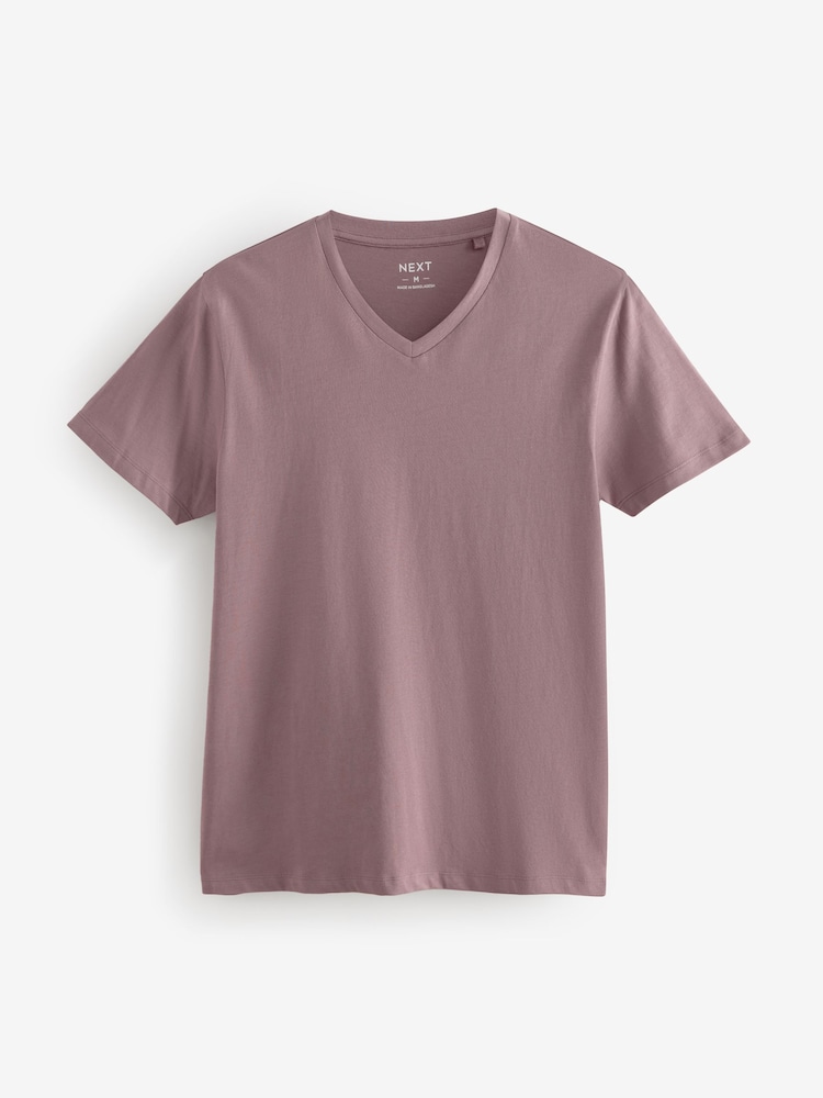 Blue/Green/Pink/Grey Regular Fit 100% Cotton V-Neck Layering T-Shirts 5 Pack - Image 13 of 16