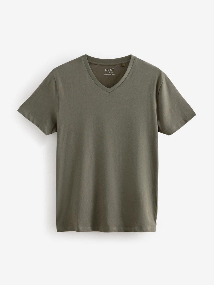 Blue/Green/Pink/Grey Regular Fit 100% Cotton V-Neck Layering T-Shirts 5 Pack - Image 14 of 16