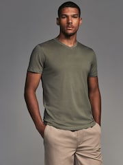 Blue/Green/Pink/Grey Regular Fit 100% Cotton V-Neck Layering T-Shirts 5 Pack - Image 3 of 16