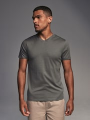 Blue/Green/Pink/Grey Regular Fit 100% Cotton V-Neck Layering T-Shirts 5 Pack - Image 5 of 16