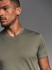 Blue/Green/Pink/Grey Regular Fit 100% Cotton V-Neck Layering T-Shirts 5 Pack - Image 6 of 16