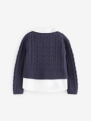 Navy Mock 100% Cotton Shirt Jumper (3-16yrs) - Image 2 of 4