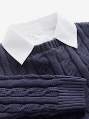 Navy Mock 100% Cotton Shirt Jumper (3-16yrs) - Image 3 of 4