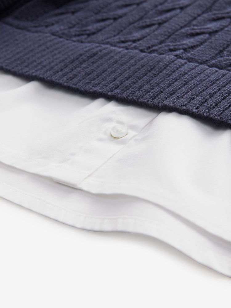 Navy Mock 100% Cotton Shirt Jumper (3-16yrs) - Image 4 of 4