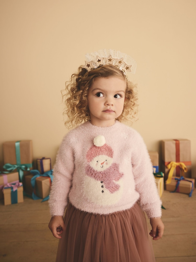 Pink Snowman Christmas Jumper (2-8yrs) - Image 1 of 7 Pink Snowman Christmas Jumper (2-8yrs) - Image 1 of 7