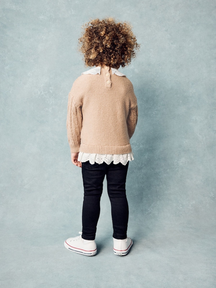 Tan Brown Collar Cable 100% Cotton Jumper (3mths-7yrs) - Image 2 of 8