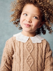 Tan Brown Collar Cable 100% Cotton Jumper (3mths-7yrs) - Image 3 of 8