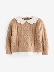 Tan Brown Collar Cable 100% Cotton Jumper (3mths-7yrs) - Image 4 of 8